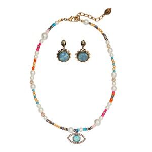 Kurt Geiger London Evil Eye Pearl Beaded Necklace & Earring Set Multi Gold $166